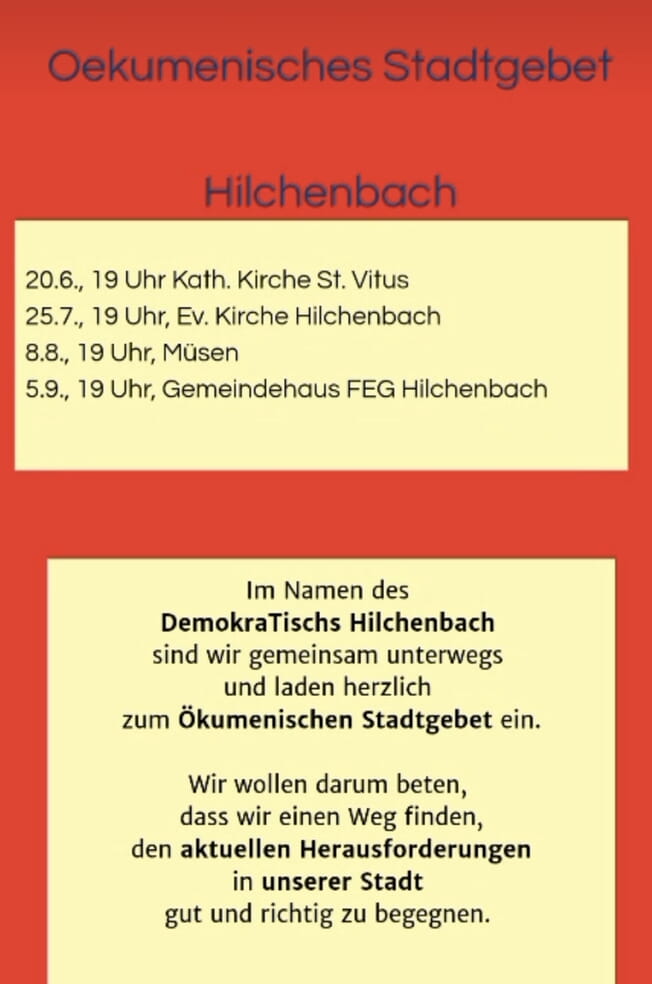 Ökumenisches Stadtgebet (DemokraTisch Hilchenbach)