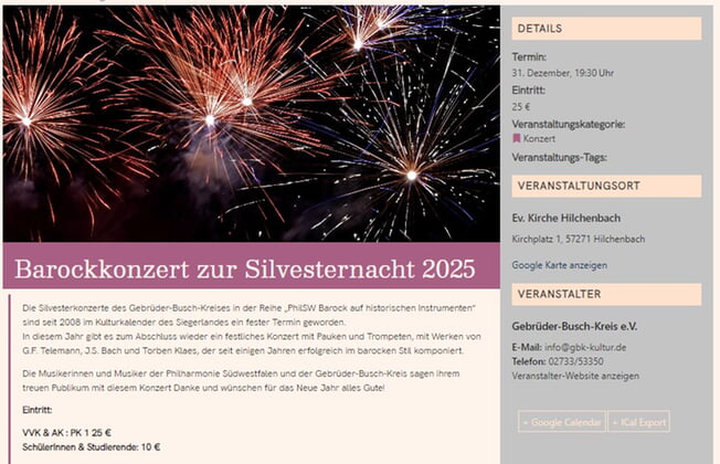 Barockkonzert zur Silvesternacht (Gebr&uuml;der-Busch-Kreis)