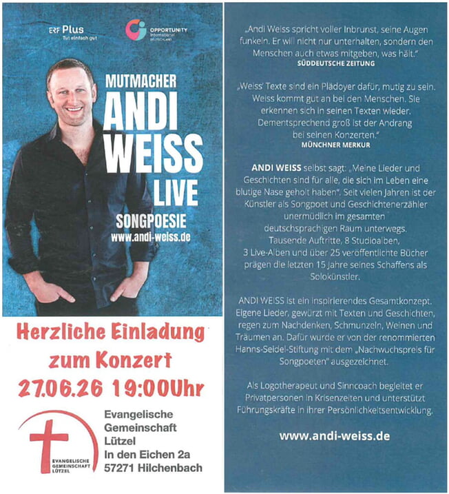 Konzert mit Andi Weiss - Mutmacher, Songpoesie