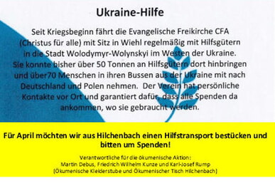 Sachspenden für die Ukraine am 19. und 20. April